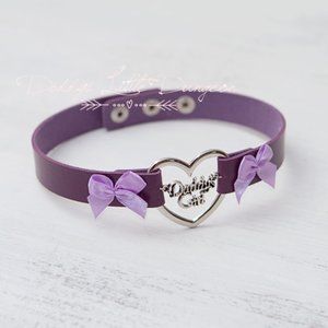 Purple Daddy's Girl Charm Heart Day Collar Lolita Choker Satin Bows